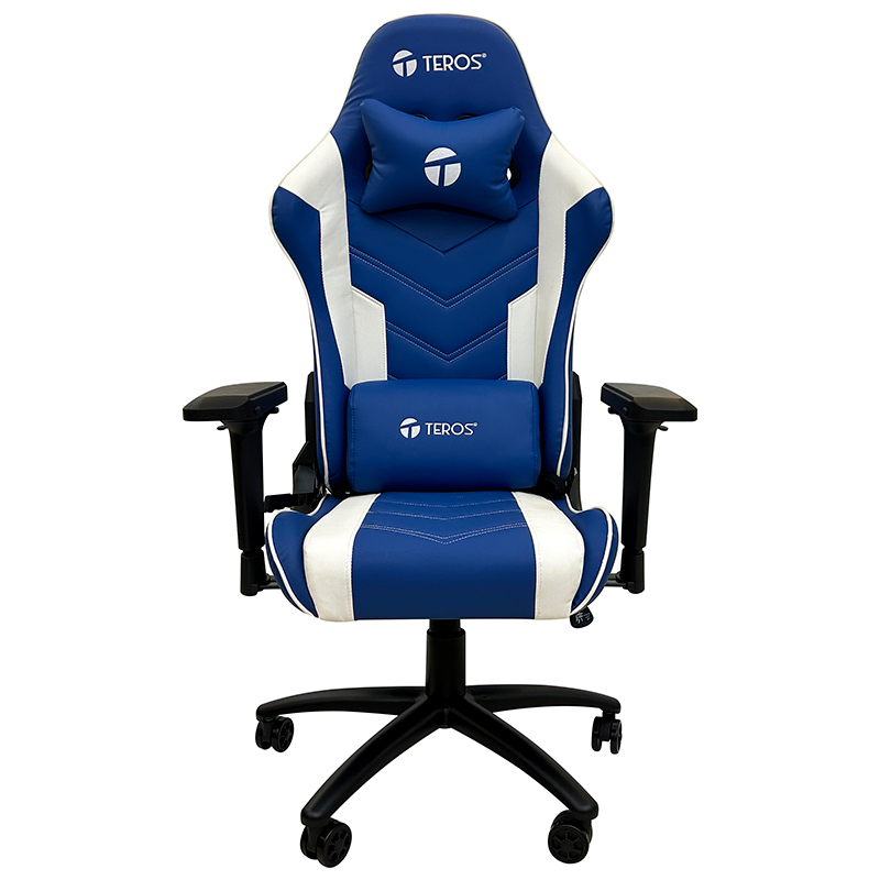 Silla gamer TEROS TE-8126B, azul y blanco