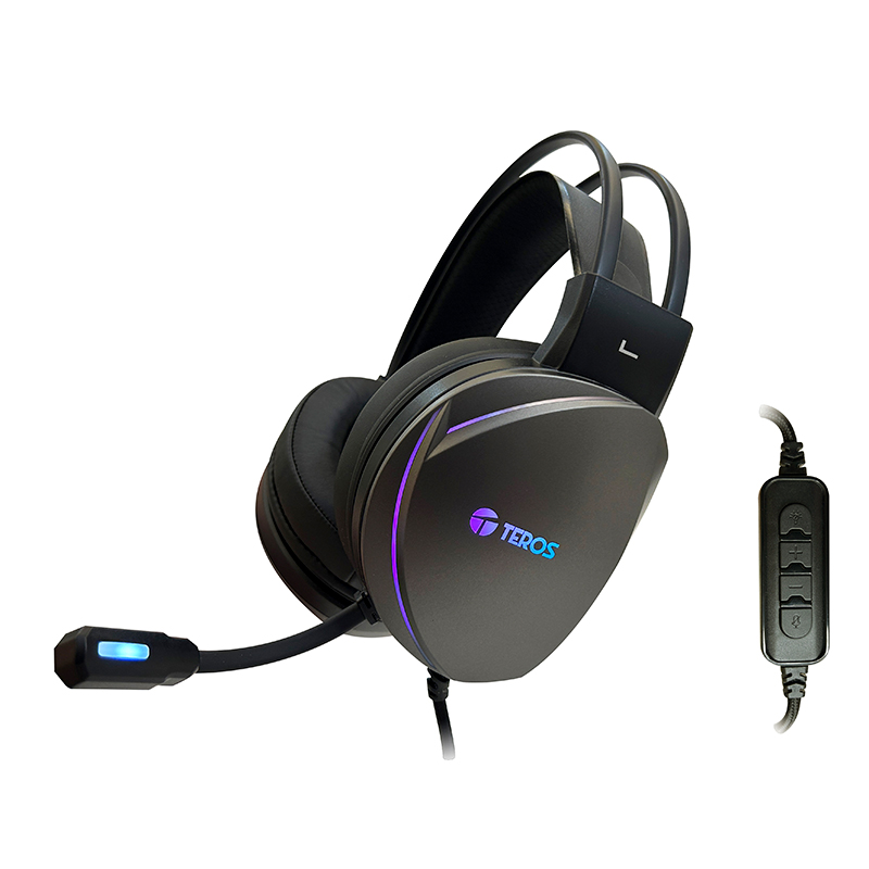 Auriculares Gaming TEROS TE-8170N estéreo 7.1, micrófono, conector USB, Negro, Luces RGB