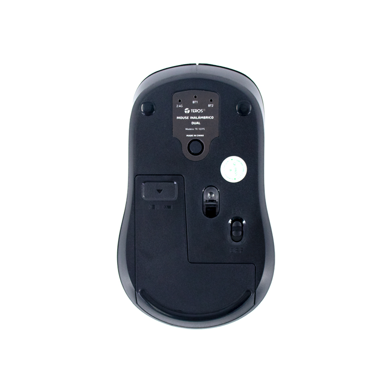 Mouse inalámbrico TEROS TE-1231S, 2.4GHz, BT 5.0, 4 botones, USB, negro