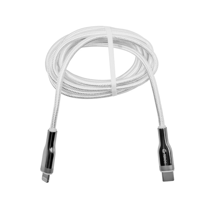Cable USB TEROS TE-70212W, Tipo C a Lightning, 3A, 20W Máx, blanco y plateado