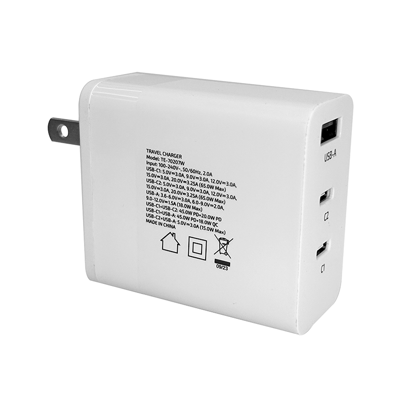Cargador USB-A USB-C TEROS TE-70207W, GaN, PD 65W, blanco