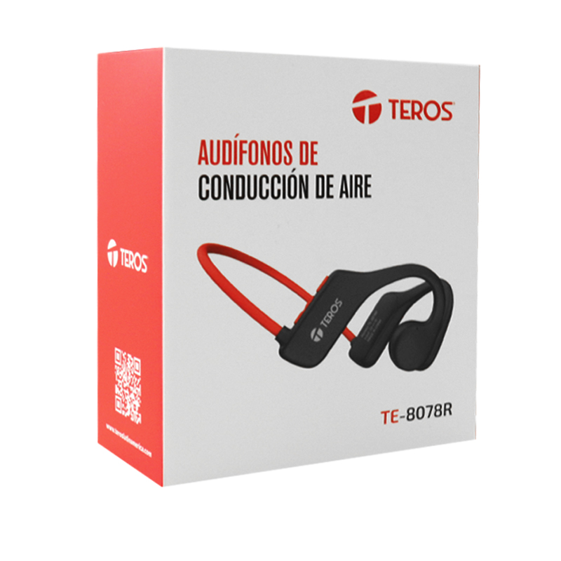 Audífono de conducción de aire TEROS TE-8078R, bluetooth, rojo /gris