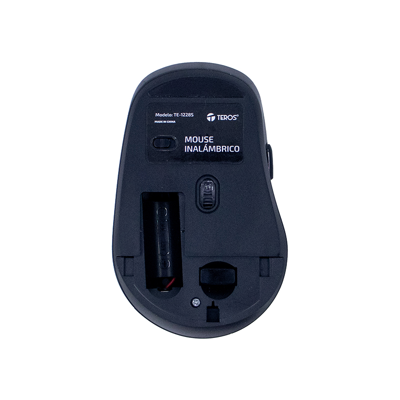 Mouse inalámbrico TEROS TE-1228S, Negro, 6 botones, Receptor USB