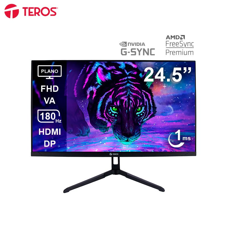 Monitor plano gaming TEROS TE-2475G 24.5" FHD VA 180Hz 1ms HDMI DP AUDIO OUT negro