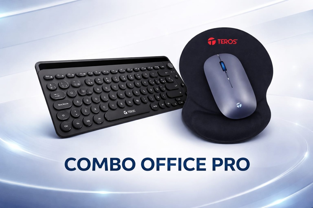 "Profesional y Elegante"- Combo Office Pro: Teclado Retro Bluetooth + Mouse Recargable + Pad Gel Teros
