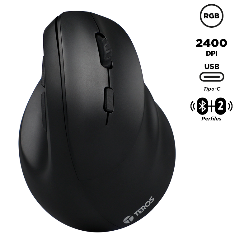 Mouse Inalámbrico Teros TE-5169N, 2.4G+Bluetooth, 2400 DPI, USB, Color Negro