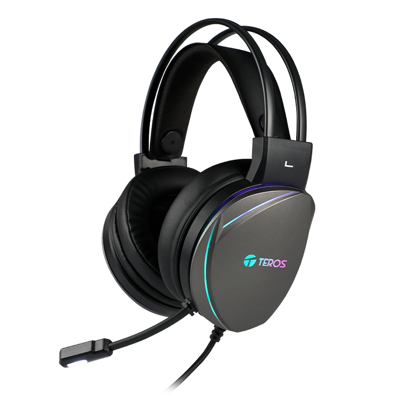 Auriculares Gaming TEROS TE-8170N estéreo 7.1, micrófono, conector USB, Negro, Luces RGB