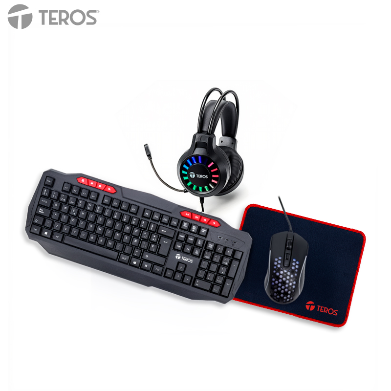 Kit gamer 4 en 1 Teclado + Mouse + Auriculares + Mousepad TEROS TE-5016S