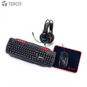 Kit gamer 4 en 1 Teclado + Mouse + Auriculares + Mousepad TEROS TE-5016S