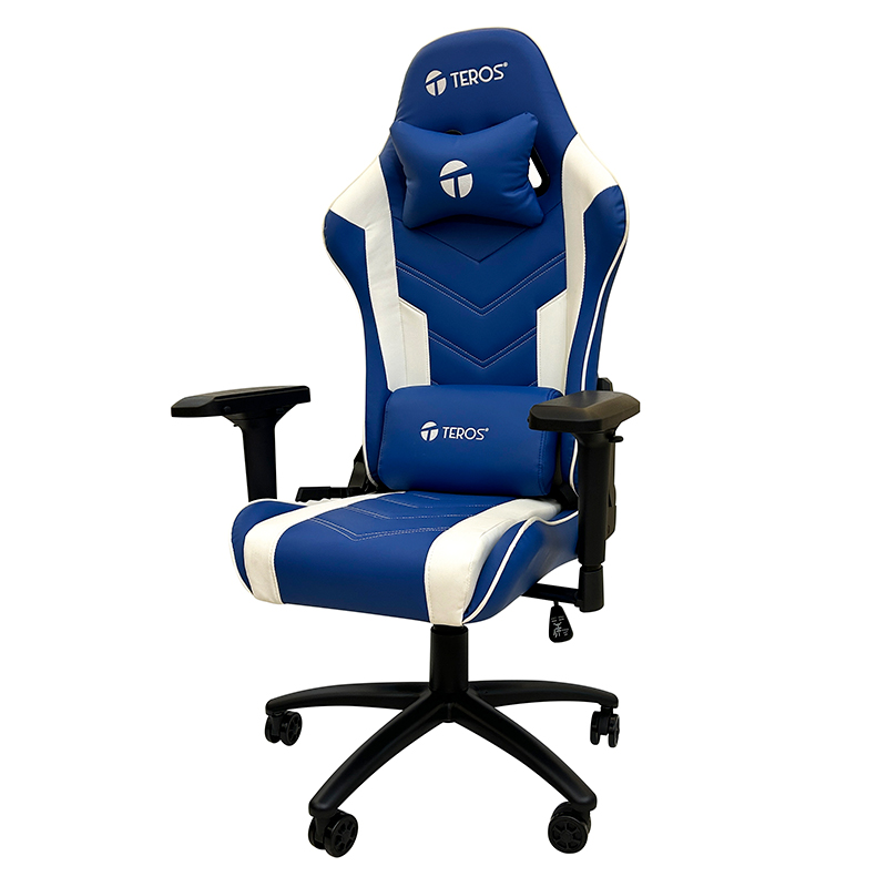 Silla gamer TEROS TE-8126B, azul y blanco