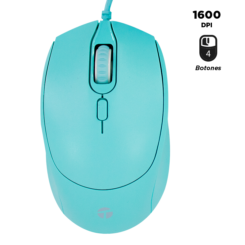 Mouse óptico TEROS TE-1227S, 800-1200-1600 DPI, USB, 4 botones, color verde