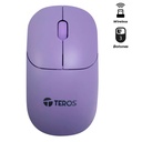 Mouse óptico inalámbrico TEROS TE-1219S, 1000 DPI, receptor USB, 3 botones, color morado