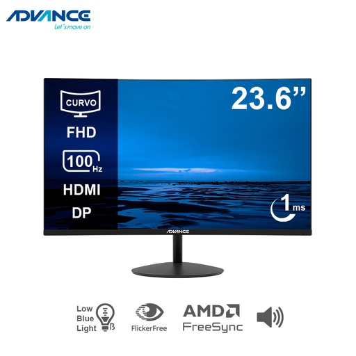 [452660] Monitor Curvo Advance ADV-2452S, 23.6" FHD VA, 100Hz, 1ms, HDMI, DP, Parlante, Negro