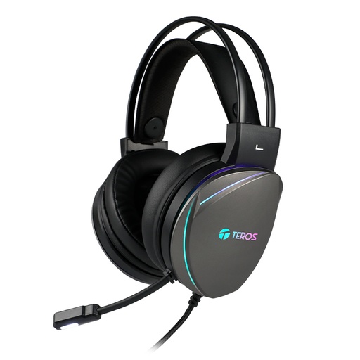 [403608] Auriculares Gaming TEROS TE-8170N estéreo 7.1, micrófono, conector USB, Negro, Luces RGB