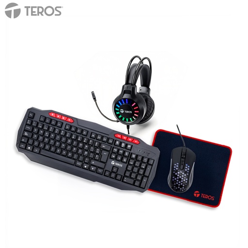 [490894] Kit gamer 4 en 1 Teclado + Mouse + Auriculares + Mousepad TEROS TE-5016S