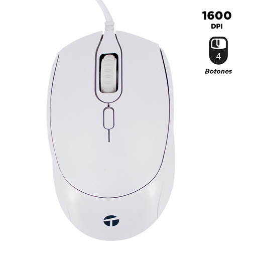 [455722] Mouse óptico TEROS TE-1225S, 800-1200-1600 DPI, USB, 4 botones, color blanco