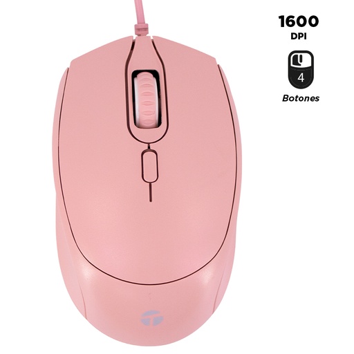 [455723] Mouse Óptico Teros TE-1226S, 800-1200-1600 DPI, USB, 4 Botones, Color Rosado