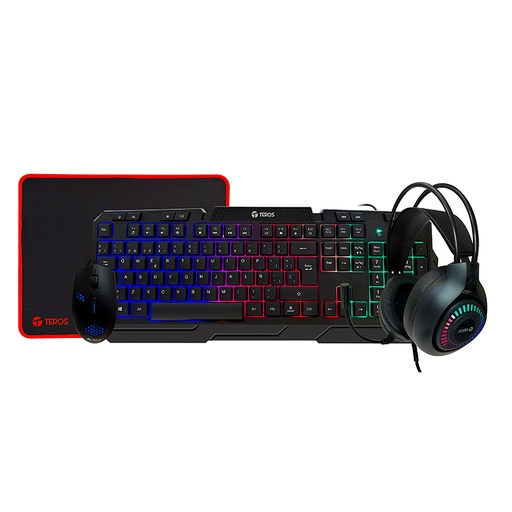 [414034] Kit gamer TEROS TE-4063N, teclado multimedia, mouse, headset, mouse pad
