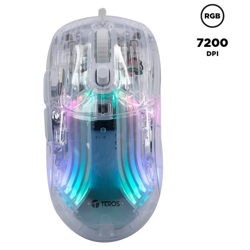 [427318] Mouse gamer TEROS TE-1216G, 2 botones, RGB, transparente