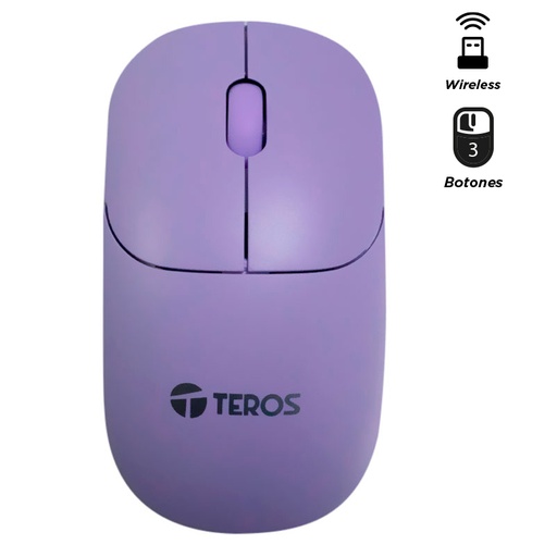 [427322] Mouse óptico inalámbrico TEROS TE-1219S, 1000 DPI, receptor USB, 3 botones, color morado